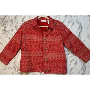 First Issue At Liz Claiborne Co Women's  Jacket XL  Red & Gold Patterned Cotton
